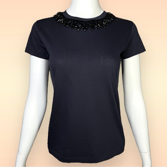 Louis Vuitton Tops - AUTHENTIC Louis Vuitton Embellished Neckline Women’s Navy T Shirt - Extra Small